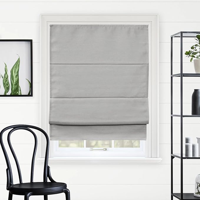 Chicology Cordless Roman Window Shade, Del Mar Pearl Grey, 34" W x 64" H | Cordless Child-Safe, Room Darkening UV, Inside/Outside Mount, True-to-Size No Cut, Rich Textured Fabric, Spot-Clean Care Only