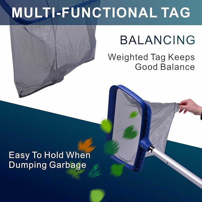 POOLAZA Larger Capacity Pool Net Skimmer with Durable Deep Net & Durable Fine Mesh Pool Net Skimmer