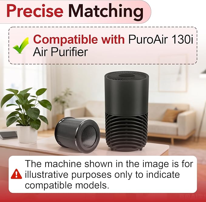 4 Pcs 130i Replacement Filter Compatible with PuroAir Air Purifier, 3-in-1 High-Efficiency Filtration with Activated Carbon Filtration, Ultra-Silent and Long-Lasting Performance