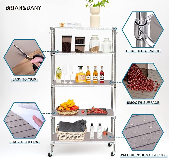 BRIAN & DANY Wire Shelf Liner 13.4" X 23.2", Heavy Duty Shelf Liners for Wire Shelving, Waterproof Protector Mats, Set of 3, Charcoal