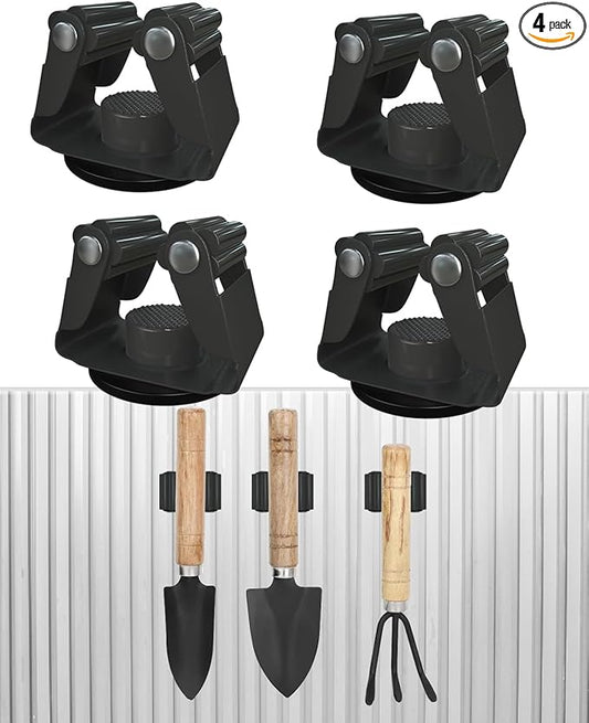 Mop Holder Magnetic, Black Steel Broom Hanger Magnetic Holder for Garden Tool, Rack Rake, Shovel Handle, Garage, Kitchen, Laundry Tools Organizer - No Drilling - 4 PCS/Gray…