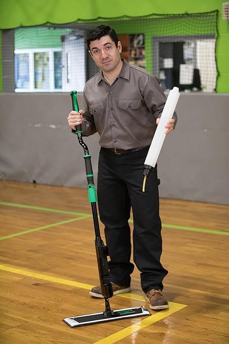 Unger Commercial Excella 18" Offset Starter Cleaning Kit - Ergonomic Floor Mop with Height Adjustable Pole and Refillable Dispensing Bottle - EFHC1