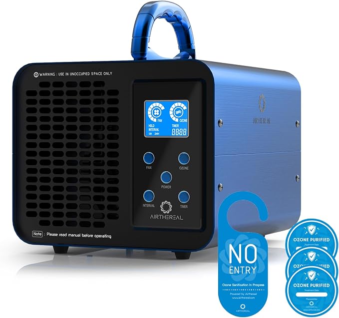 Airthereal MA10K-PRODIGI Digital Ozone Machine, High Capacity Ozone Generator Odor Removal - O3 Deodorizer Air Ionizers for Large Rooms, Cars and Smoke - Adjustable Output and Timer, Blue