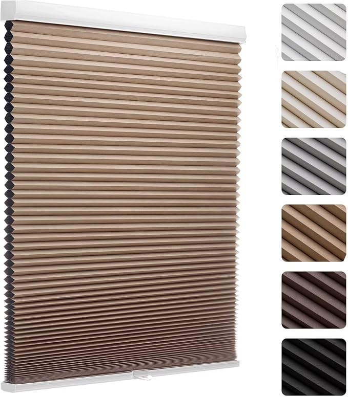 MYshade Cordless Blackout Cellular Shades, 1.5" Honeycomb Window Blinds for Bedroom & Nursery, Thermal Insulated, Noise Reducing, Privacy Shades, Inside or Outside Mount (27" W x 48" H, Light Brown)