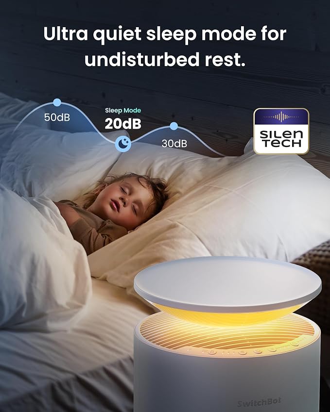 SwitchBot Air Purifiers for Home Large Room with Matter Up to 3620 ft², 20dB, Washable Pre-filter, Pet Mode, RGB Colors, Aromatherapy, Work with HomeKit, Google Home, Alexa, Floor Model-White