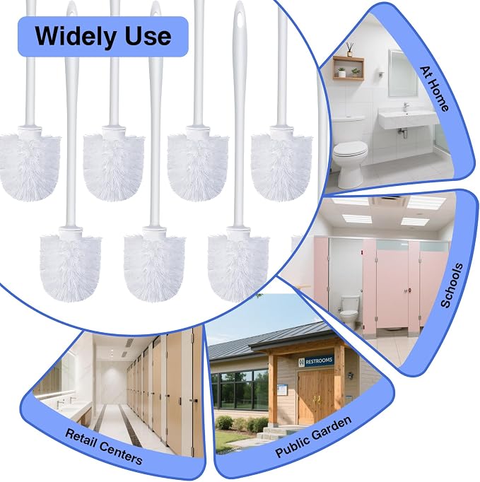 15 Pcs Toilet Brushes, 14.2 Inch Toilet Bowl Brush, Long Plastic Handled Cleaning Scrubber, Heavy Duty Toilets Scrubber Brush for Home Commercial Restrooms Bathroom Cleaning(White)
