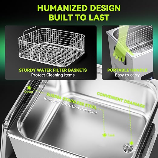 Ultrasonic Cleaner, One-Touch Cleaning,Heating, Deep Mode, ECO Energy-Saving Ultrasonic Cleaning Machine Excellent for Labs,Carburetor,Jewelry,Dentures,Automotive & Industrial Parts. (15L)
