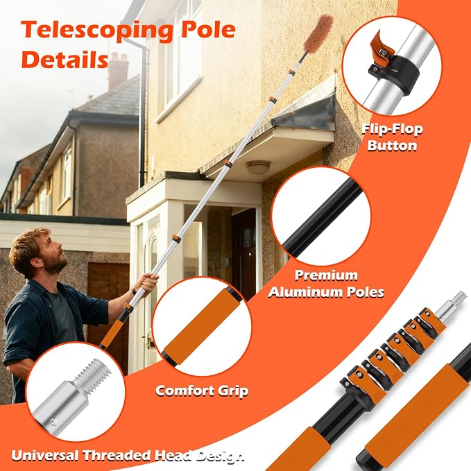 AgiiMan 30FT Reach Telescoping Pole - 5 to 24FT Extension Pole, Portable Aluminum Telescoping Rod with Easy Flip Lock, Paint Roller Extension Poles for Paint Dusting, Window Cleaning