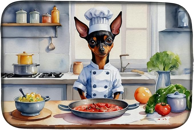Caroline's Treasures DAC6286DDM Miniature Pinscher The Chef Dish Drying Mat Absorbent Dish Drying Mat Pad for Kitchen Counter Dish Drainer Mat for Countertop, 14 x 21", Multicolor