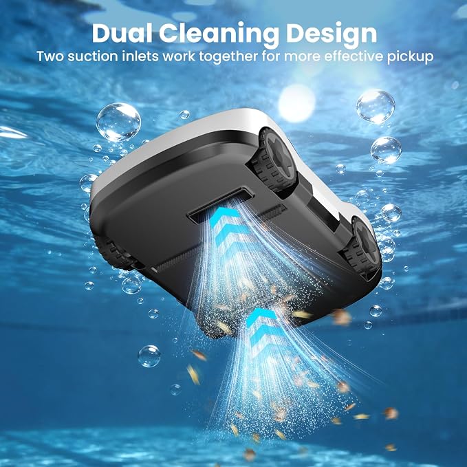 (2026 Upgrade) Cordless Robotic Pool Cleaner, Automatic Pool Vacuum for Above Ground & Inground Pools, 180-Min Runtime, 3L Basket for Leaves & Debris, Auto-Parking, Powerful Suction (White-Green)