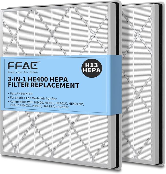 2 Pack HE401 Filter Replacement for Shark Air Purifier 4-Fan Model, HE402 HEPA Filter Compatible with Shark HE401 HE402 HE405 Air Purifier, Part HE4FKPET