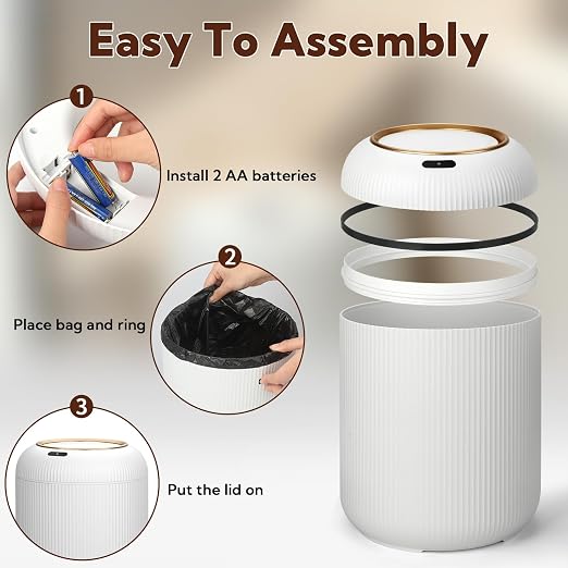 VZZNN 2 Pack Automatic Motion Sensor Trash Can with Lid,3 Gallon Slim Electric Garbage Can for Bathroom,Kitchen,Bedroom and Office,Waterproof