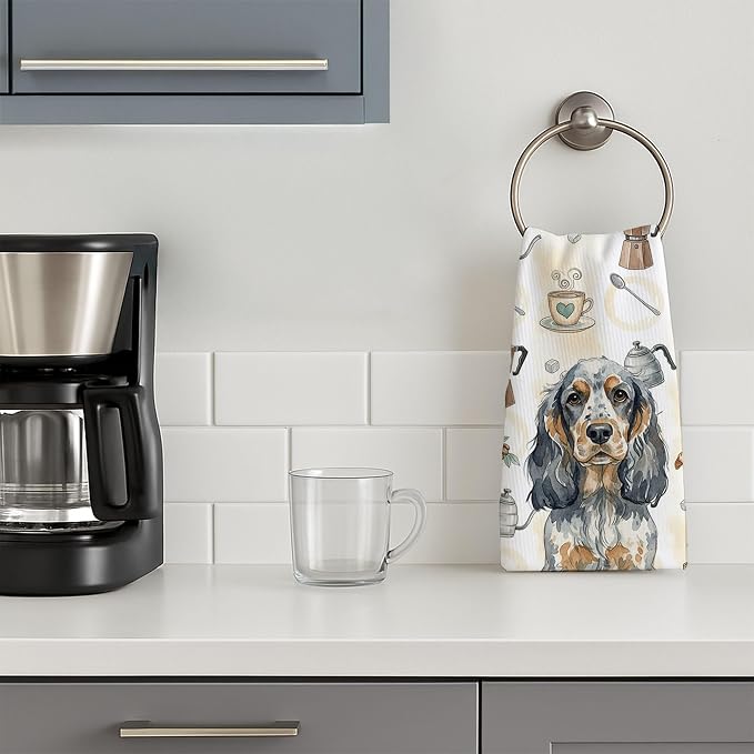 Caroline's Treasures Blue Roan & Tan English Cocker Spaniel Coffee Bar Kitchen Towel Velour Plush Front and Cotton Loop Back Machine Washable