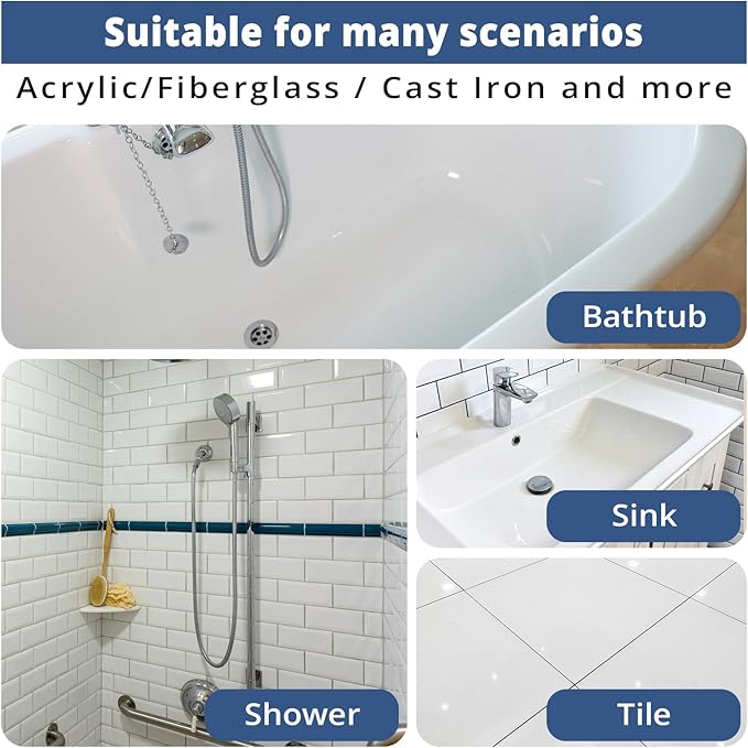 DWIL Tub Paint, Tub and Tile Refinishing Kit with Tools, White Bathtub Paint Water Based &Low Odor, Easy to Use for Sink Bathroom Shower, Semi-Gloss White 35oz/50-55sq.ft