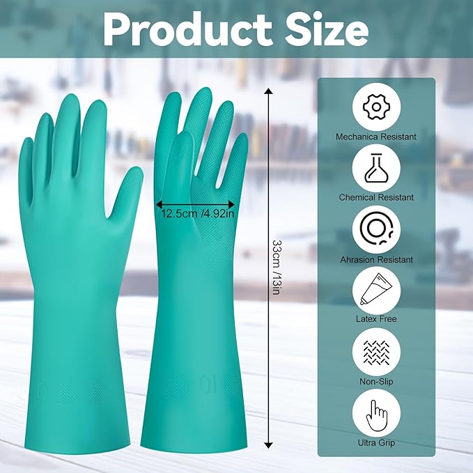 20 Pairs Nitrile Chemical Resistant Gloves, Heavy Duty Reusable Rubber Gloves Non-Slip Long Nitrile Glove Bulk for Cleaning, Resist Household Acid, Alkali and Oil (X-Large)