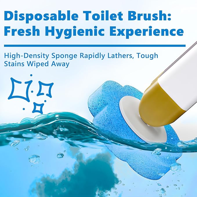 Disposable Toilet Brush with 48 Cleaner Refills, Toilet Brush Disposable with Wall Mounted Holder and Extended Handle for Showers and Bathroom Cleaning
