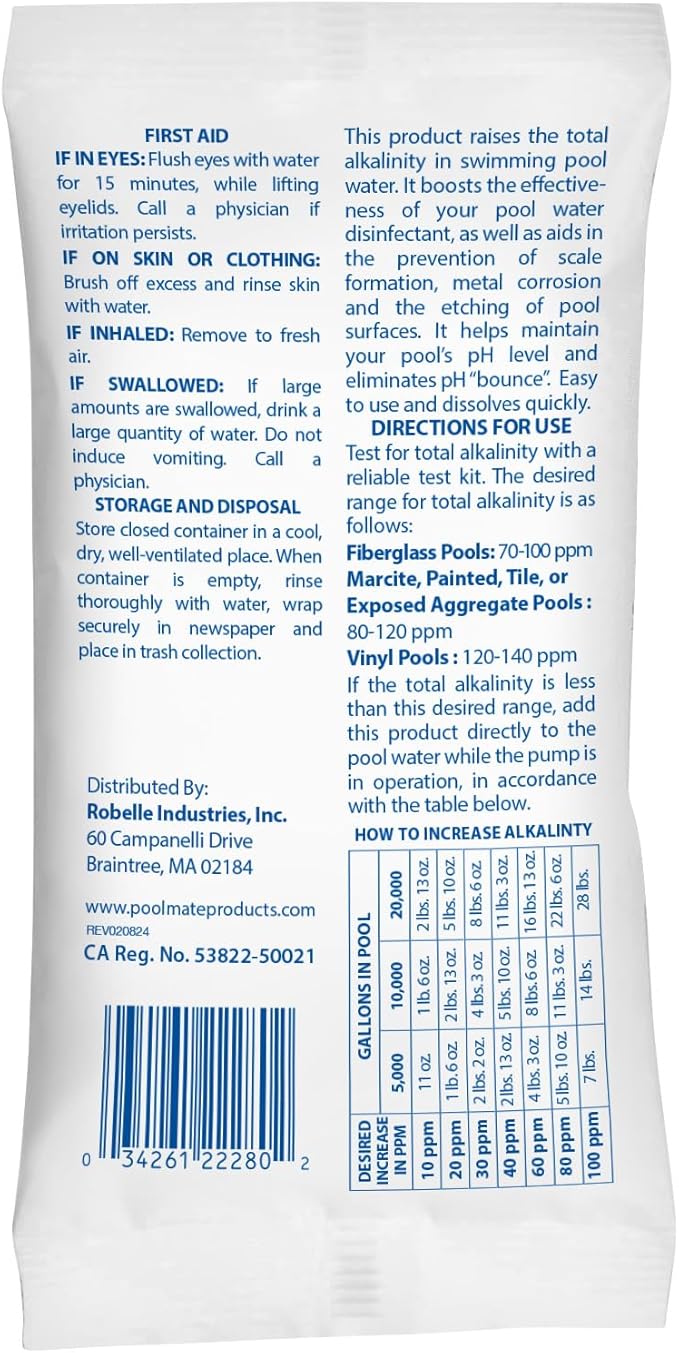 Pool Mate 1-Pound 2-Pack Premium Alkalinity Increaser for Swimming Pools, 100% Sodium Bicarbonate, Made in USA