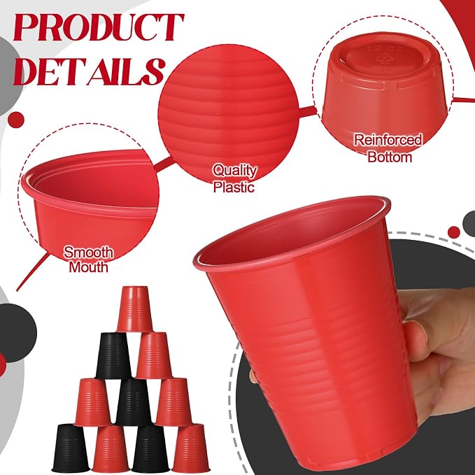 Funnymoom 100 Pcs Casino Theme Party Cups Poker Disposable Plastic Red Black 12 oz Drinking Water Beverage Cups for Wedding Birthday Graduation Halloween Casino Party Supplies