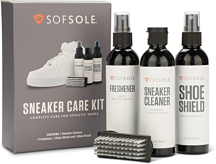 Sof Sole Shoe Care Kit with Cleaner, Shoe Shield Waterproofer and Scrub Brush for Sneakers and Boots