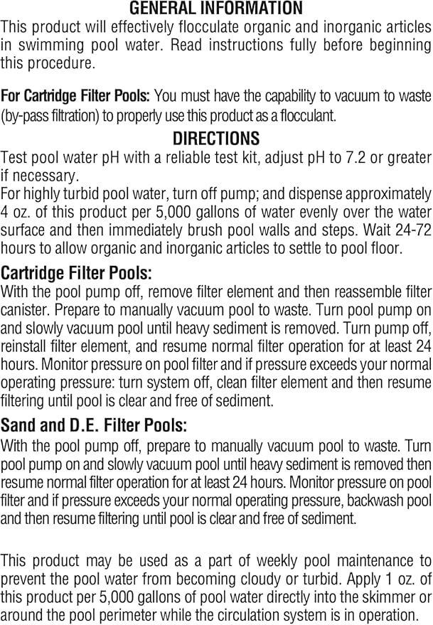 Pool Mate 1-Quart 2-Pack Premium Drop Down Liquid Flocculant, Pool Clarifier, Made in USA