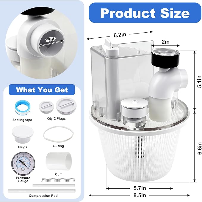 R211100 Vac-Mate Pool Cleaner Dispenser Box,Replacement Multi-Function Skimmer Attachment, Comes with Basket, Pressure Gauge & Install Kit, Fits Pentair, Certikin, Filtrite, PoolRite | Multi-Function Skimmer Attachment