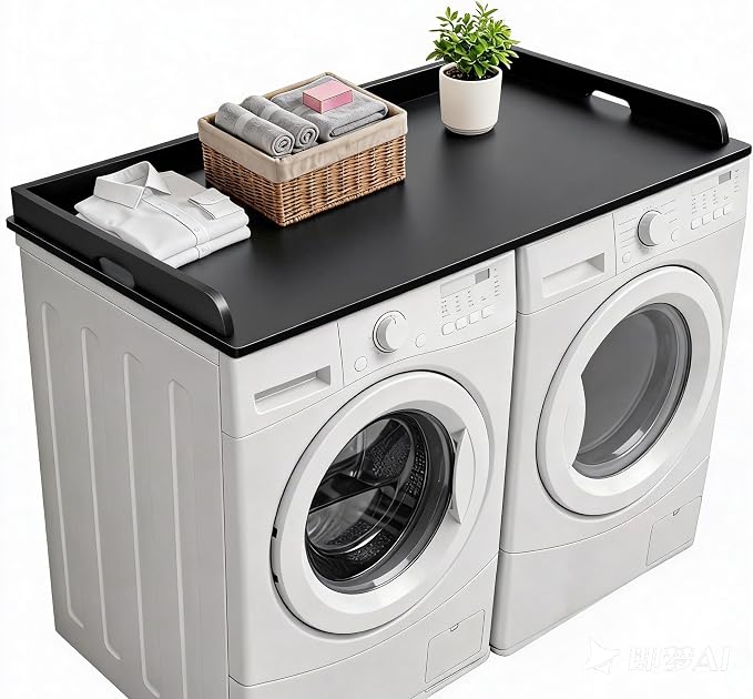Washer Dryer Countertop, 54 x 27.5 Inch Washer Dryer Topper, Laundry Topper for Washer and Dryer, No Installation MDF Top with Raised Edge, Black