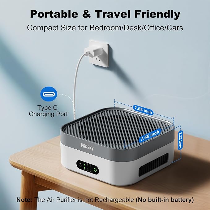 Air Purifiers for Home, 2 Filter, Plug-in, H13 True HEPA Filter Captures Smoke Odor Pet Dander, USB Powered Portable Quiet Car Air Purifier for RV/Desk/Bedroom/Office, Covers up to 600 Ft², Timer