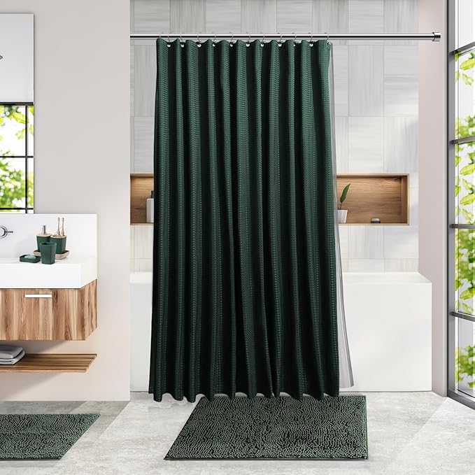 Clara Clark Bathroom Accessories Set - Bathroom Set, Bathroom Sets with Shower Curtain and Rugs, Shower Curtain Set with Bathroom Trash Can - Green - 22PC