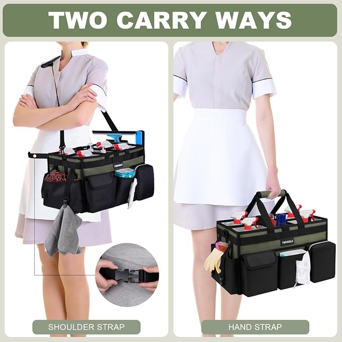 Extra-Large Cleaning Caddy, Large Cleaning Supply Caddy For Cleaners,Housekeepers | Detachable Divider & Support Board,Adjustable Shoulder Strap & Waist Belt