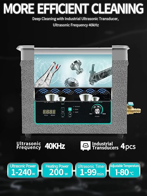 Ultrasonic Cleaner 10L, Sweep Function, 240W Power Adjustable Ultrasonic Parts Cleaner for Cleaning Carburetor, Metal Engine Parts, Gun, Oil Filter, Bike Chain, Gear, Eyewear, Watch, Jewelry