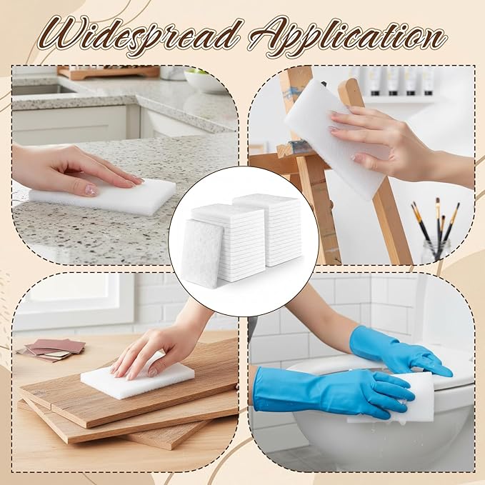 60 Pcs White Scrubbing Pads Light Duty Non Scratch Scouring Pads Multipurpose Non Woven Scouring Sponge Abrasive Multi Surface Scrubber for Cleaning Polishing Home (4 x 6 Inch)