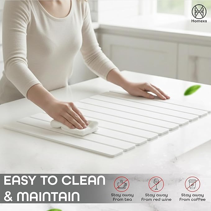 Stone Dish Drying Mat 24" x 16" – Dish Drying Stone – Large Diatomaceous Earth Drying Mat with Non-Slip Base – Quick Dry Kitchen & Bathroom Drying Pad for Dishes, Glassware & Bottles (Solid White)