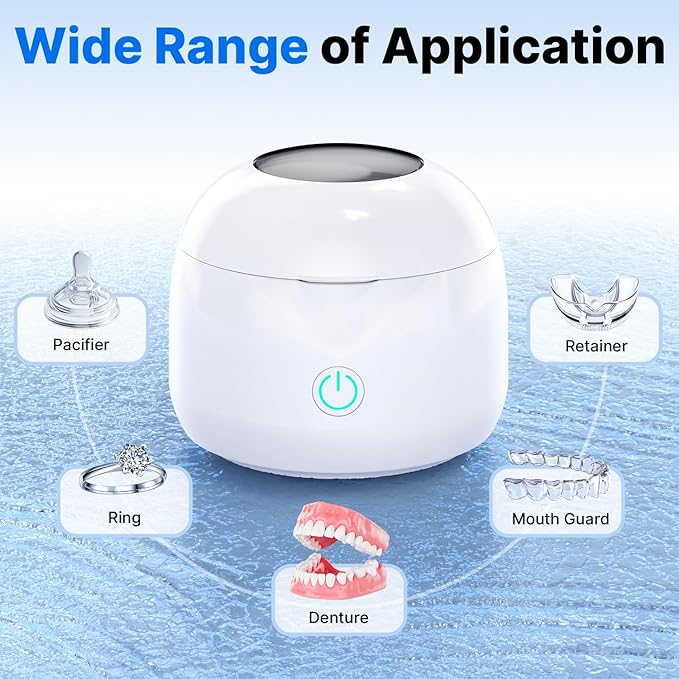 CXRUY Ultrasonic Retainer Cleaner - UV Dental Cleaning Pod Night Guard Cleaner for Dentures, Aligner, Braces, Toothbrush Heads, Jewelry (White)