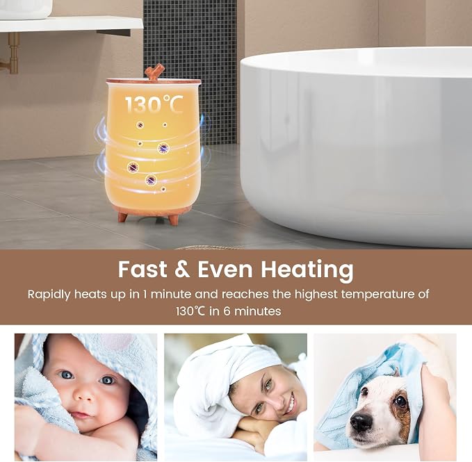 Giantex Towel Warmer Bucket, 23L Large Hot Towel Bucket for Bathroom Spa, Wood Handle, 3 Heating Modes, Adjustable Timer & Auto Shut Off, Fits Up to Two 40" x 70" Oversized Towels, Blankets, Brown