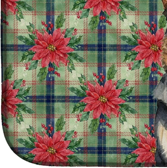 Caroline's Treasures German Shepherd Christmas PoinsettIas Dish Drying Mat Absorbent Dish Drying Mat Pad for Kitchen Counter Dish Drainer Mat for Countertop, 14 x 21", Multicolor