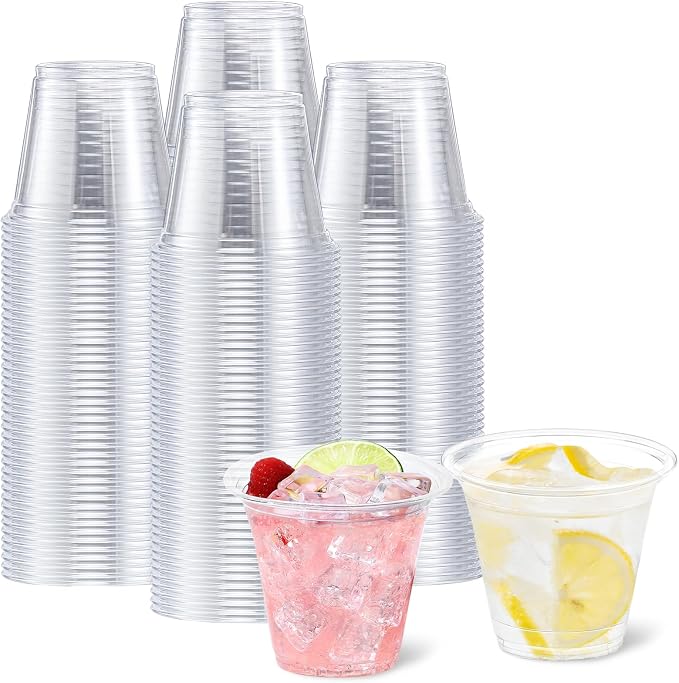 BYSNOW 250 Pack 9 oz Clear Plastic Cups, Disposable Cups for Party, Sturdy & Food Safe Plastic Wine Cups for Cocktail, Juice, Punch (9oz 250pack)