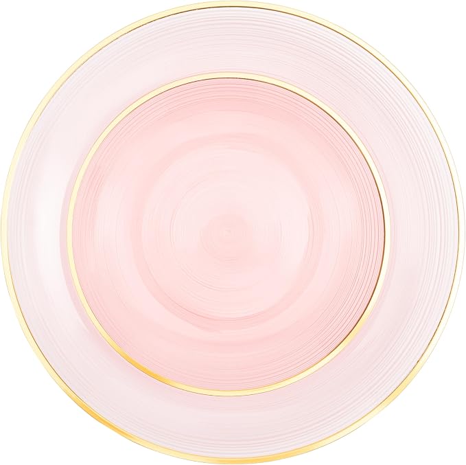 PLASTICPRO 32 Pieces Crystal Design Plastic Plates Combo Pack 7 inch and 10 inch Gold Rim Elegant Disposable Plates, Transparent Pink