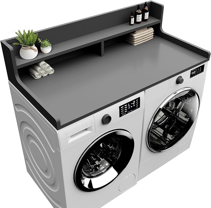 Washer Dryer Countertop, 54" x 27.55" 2-Tier Washer Dryer Topper with Edge, for Laundry Room Organization Gray