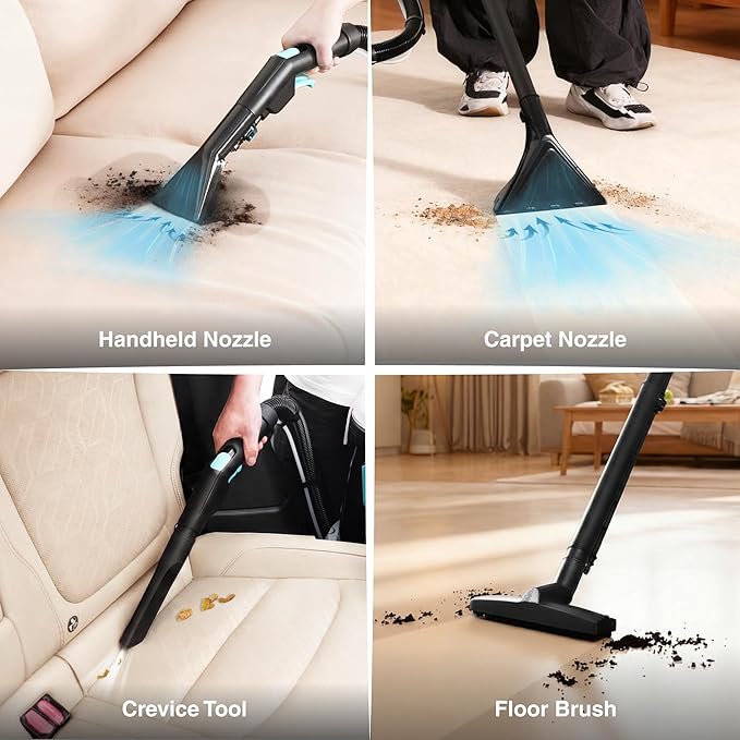 HAUSHOF 4 Gallon 5.5 Peak HP Wet/Dry Vacuum Upholstery Cleaner, Portable Shop Vacuum with 1-1/4 Inch Diameter x 5 Foot Hose, 13 Foot Cord, Ideal for Home, Workshop, and Garage Cleaning