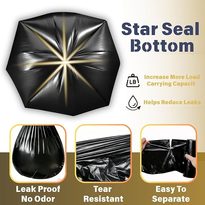 50 55 60 Gallon Trash Bags, 100 Count High Density Garbage Bags, Recycling Trash Can Liners, Sturdy & Tear-Resistant Large Black Bag for Kitchen Yard Outdoor Commercial Use, Lawn Leaf Waste Bags