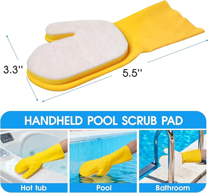 TidyMister 5-in-1 Spa Cleaning Set - Hot Tub Small Pools Maintenance Accessories Kit - Skimmer Net, Round Brush, 2ft Pole, Scrub Glove and Scum Absorber