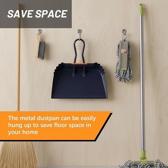 Heavy-Duty Black Metal Dustpan, 17 Inch Large Dust Pan with Handle, Ideal for Industrial Commercial Professional Debris Collection & Home Cleaning