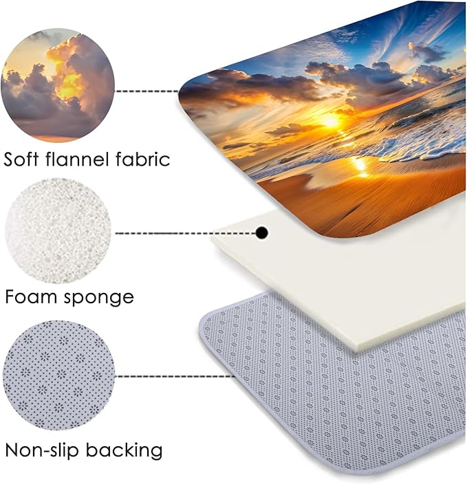 WODEJIA Non Slip Bath Rugs Sponge Foam for Bathroom,Flannel Mat Rug for Living Room, Absorbent Water Clearance MatS for Forlaundry Room and Kitchen, Sunset Beach Decor Welcome Mat 47x18 Inches