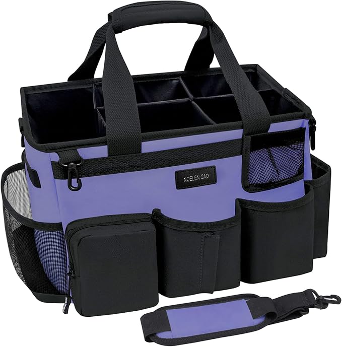 Wearable Cleaning Caddy Bag,Cleaning Supply Tote for Cleaning Supplies, Cleaning Organizer with Adjustable Shoulder and Waist Straps for Cleaners & Housekeepers (Purple and Black, Large)