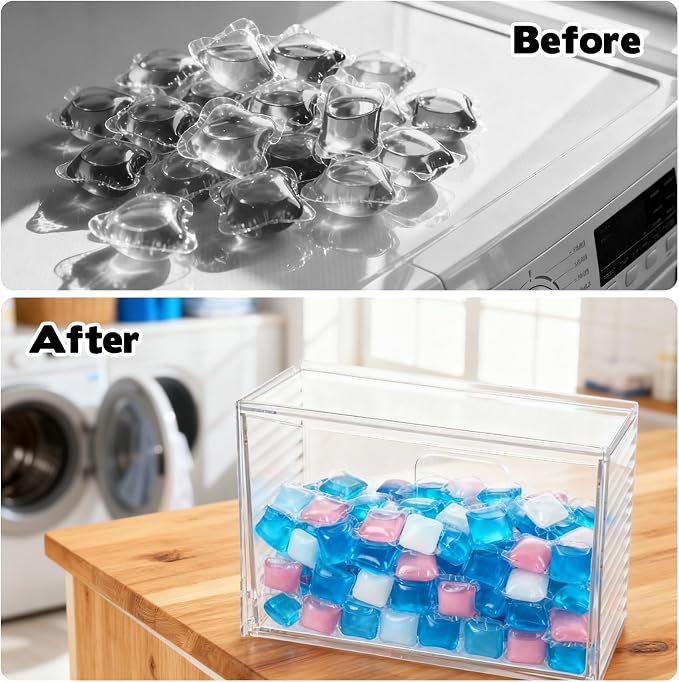 Rainmae Dishwasher Detergent Pod Holder Clear Acrylic Wall Mounted Large laundry Pods Under Sink Storage Case Candy Organizer Cleaning Supplies Container with Divide for Home Kitchen Office Cabinet