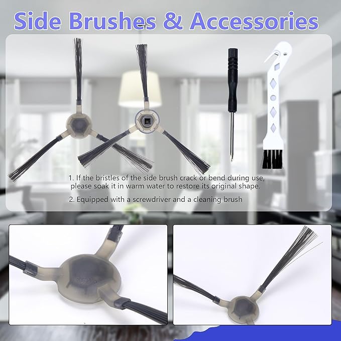 Replacement Parts Accessories Compatible with Lefant M3/ M3 MAX Robot Vacuum (2 Main Brush, 6 Hepa Filter, 6 Dust Bags, 8 Mop Pads, 6 Side Brushes,1 Screwdriver,1 Cleaning Brush) (M3/M3 MAX)