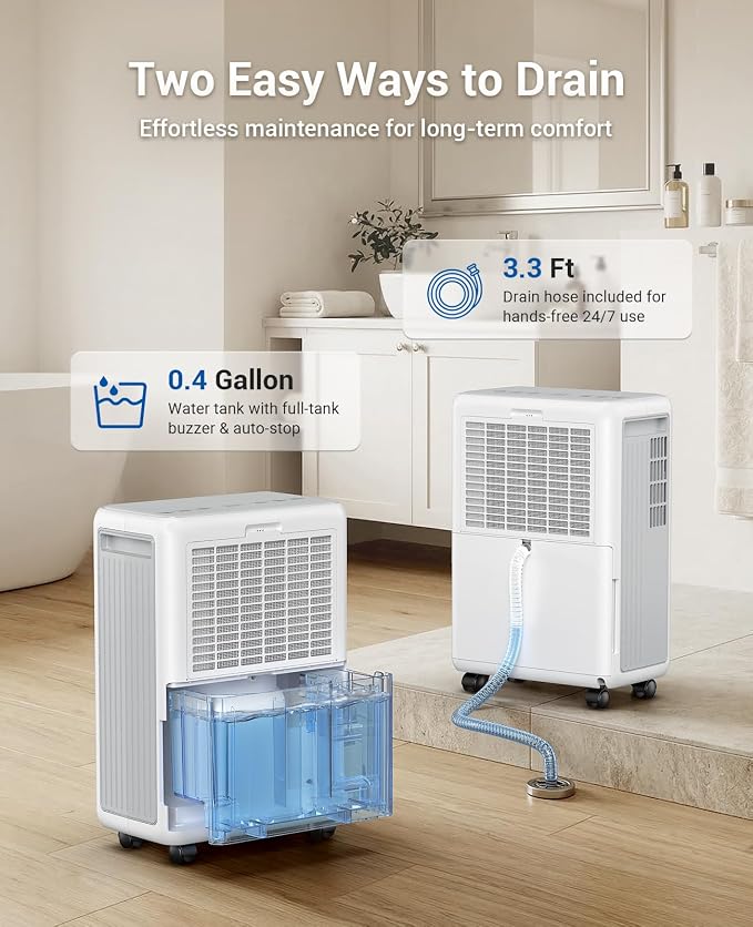30 Pint Dehumidifier for Basement, Laundry Room & Closet, 2,000 Sq.Ft, Color Humidity Light, Continuous Drain Hose, 3 Modes, DRY Mode for Indoor Clothes, Auto Humidity Control, Washable Mesh