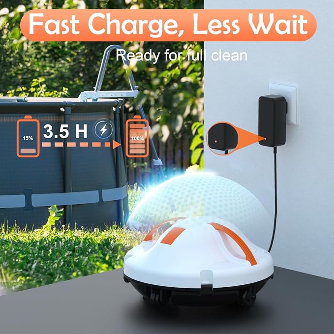 GMAPLAE Cordless Pool Vacuum for Above Ground Pool, Robotic Pool Cleaner with Dual Motors Strong Suction, 130 Mins Runtime, Auto-Parking, Pool Cleaner Robot for Inground Flat Pools Up to 1100 Sq.Ft