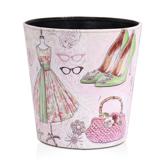 PU Leather Small Trash Can Wastebasket, Round Garbage Container Basket for Bathrooms, Laundry Room, Kitchens, Offices, Kids Rooms, Bedrooms,Dorms,Home Decorative Art Bin, 2.9 Gallon(Fashion Style)