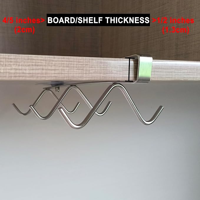 6 Hooks Under Cabinet Mug Holder for Coffee Cups and Kitchen Utensils, Silver
